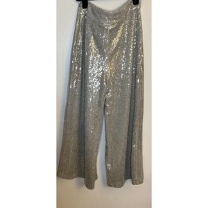 Zara Silver Cropped Sequins Wide-Leg Pants Size L